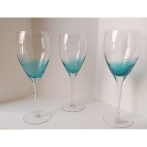 Vintage Roscher & Co Blue Blown Bubble Art Wine Glasses Set Of 3 New 9"1/2c3"1/4